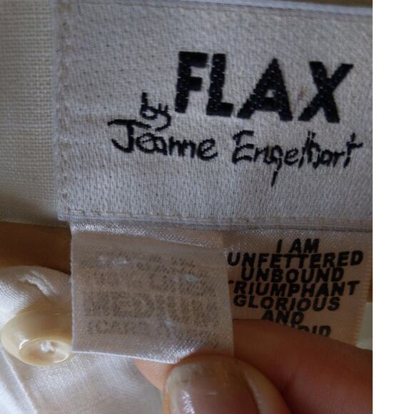 FLAX White Linen Button Down Shirt Size Medium Oversized Vintage Boho Natural - Picture 3 of 14